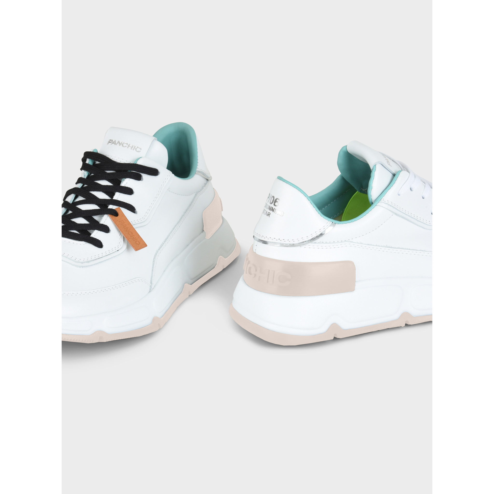 SNEAKER HOMBRE P06 DE PIEL Y PIEL EFECTO ESPEJO BLANCO PLATA