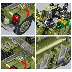 Vehículo militar de combate 8 en 1, con 745 piezas. Construye 8 modelos individuales, con 3 formas cada uno.