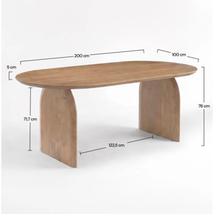 Table ovale en bois de manguier massif marron clair 6 places - Alix