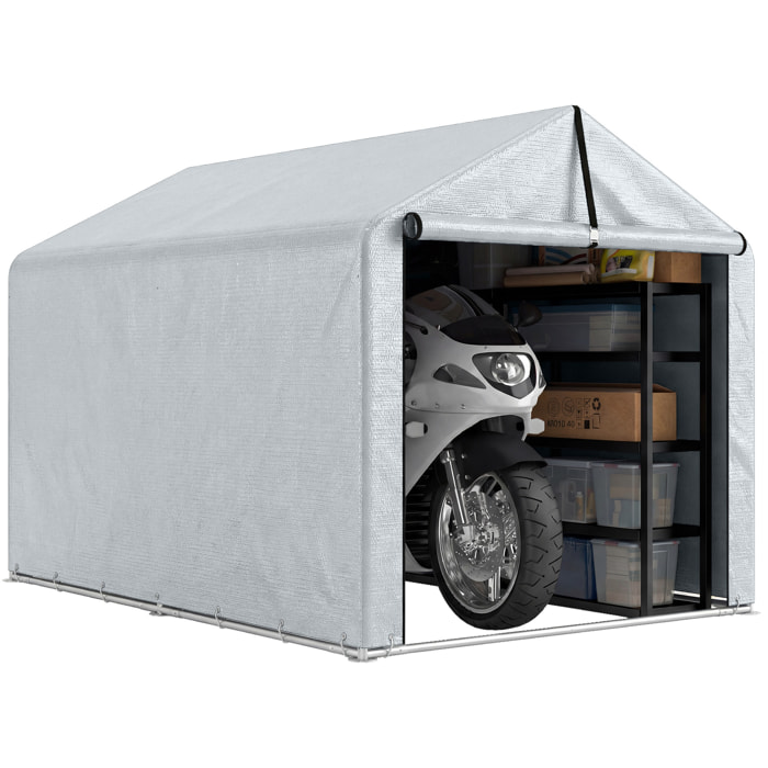 Carpa de Jardín Exterior para Herramientas, Bicicletas, 1,6x2,2x1,6 m, Cobertizo Exterior con Marco de Acero Galvanizado, Puerta Enrollable, Impermeable, Anti-UV, Garaje Portátil, Gris