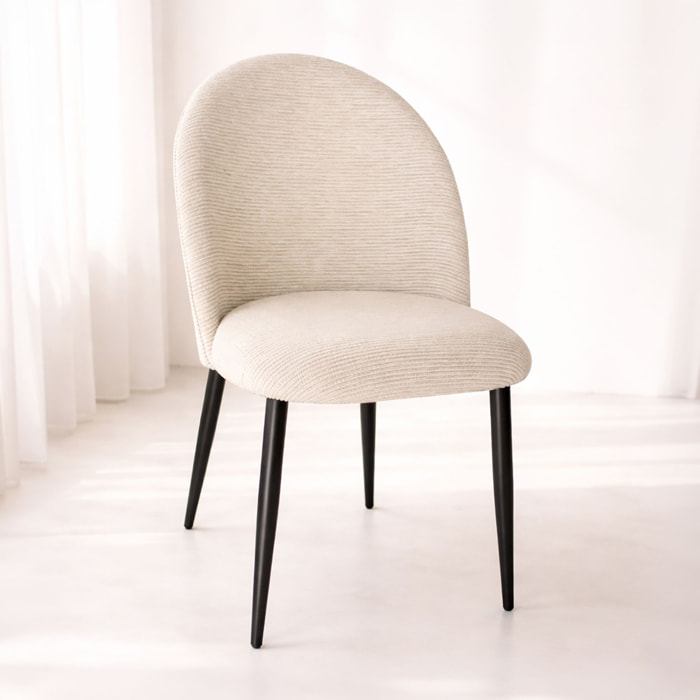 Lot de 2 chaises en métal noir et tissu écru LEONIE