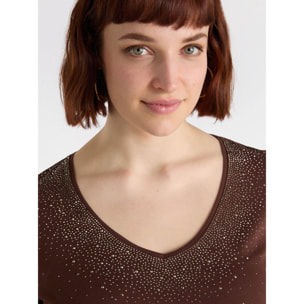 Fiorella Rubino - Camiseta con pedrería - Marrón