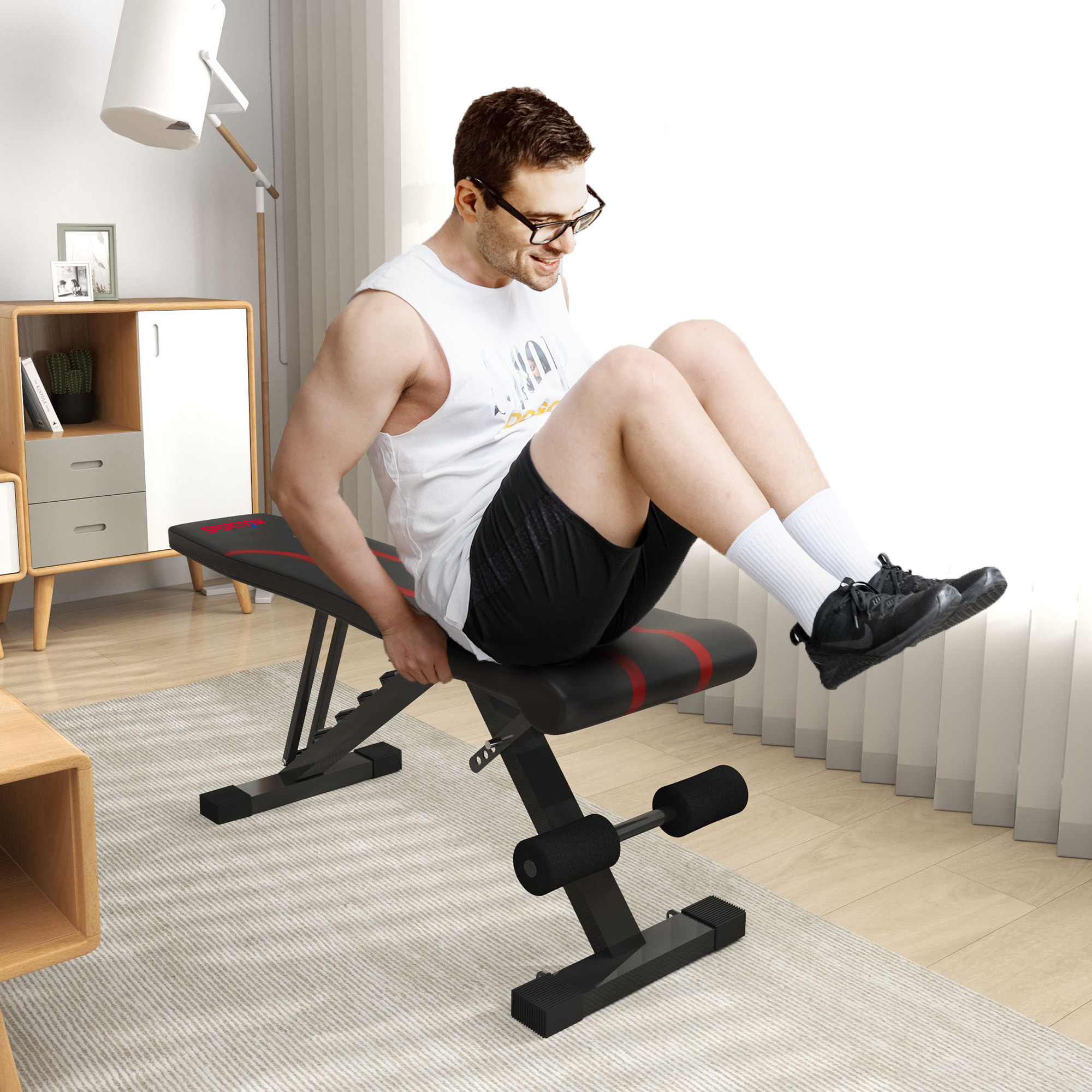 Banco de Pesas Ajustable Banco de Musculación Plegable Banco de Abdominales para Entrenamiento de Cuerpo Completo en Hogar Gimnasio Negro