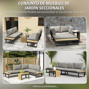 Conjunto de Jardín Exterior de 3 Piezas, Sofá Exterior Seccional Resistente con 2 Sofás de 2 Plazas y Mesa de Centro Versátil, Estructura de Aluminio y Cojines, Gris Claro