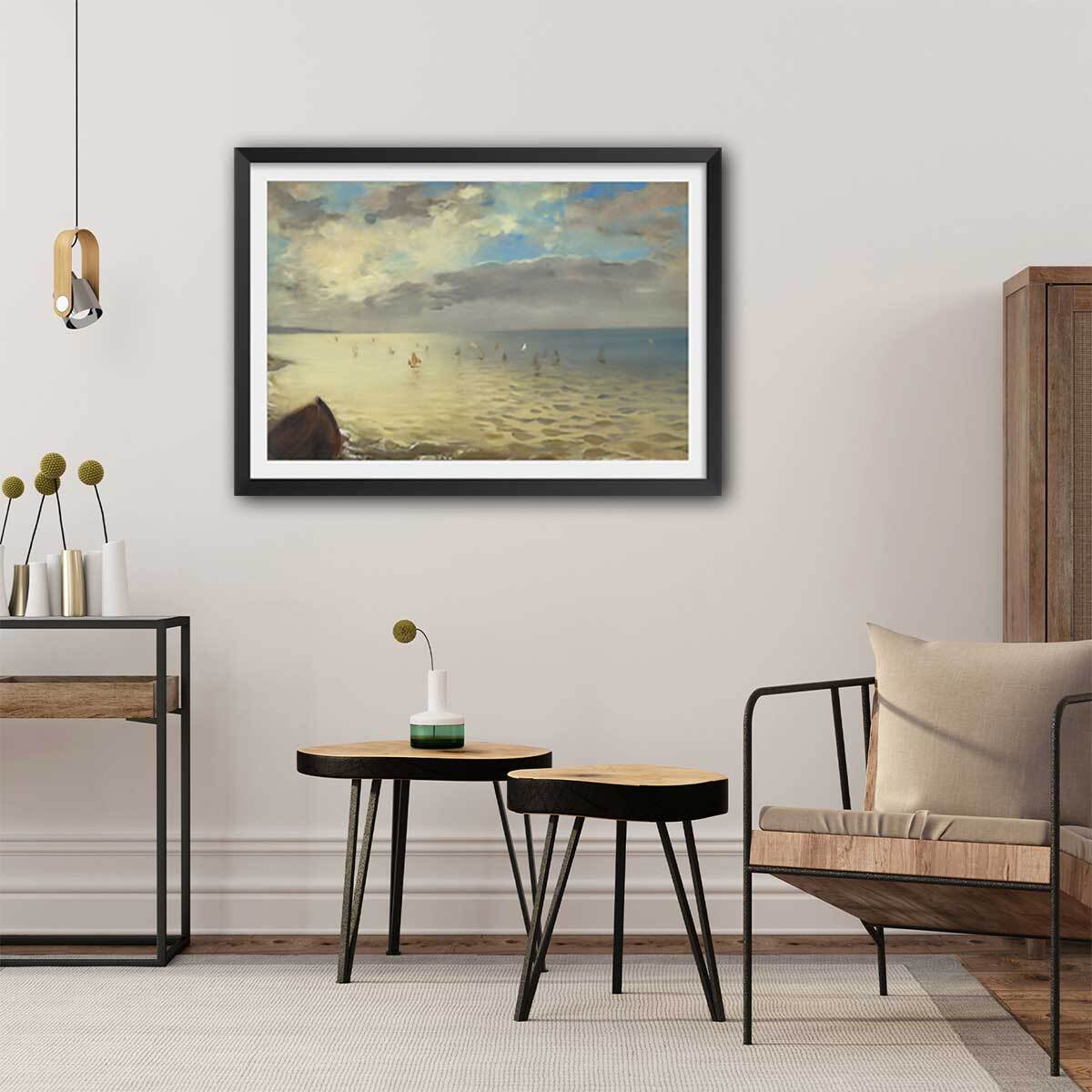 Poster La mer à Dieppe - Eugene Delacroix Affiche + cadre en bois - Noir