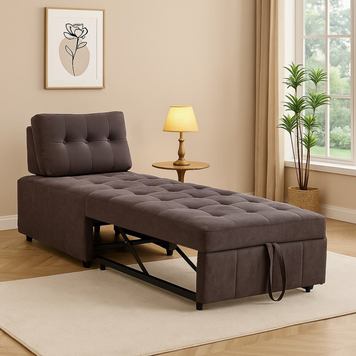 Poltrona letto singolo salvaspazio in tessuto marrone - Orleans