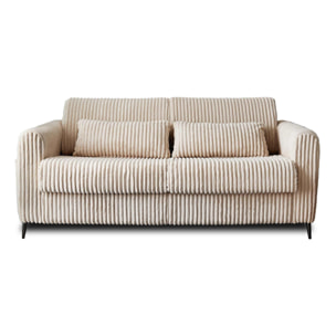 Owen - canapé lit 3 places convertible express couchage quotidien 140 cm matelas 12 cm en velours côtelé grosses côtes - Beige