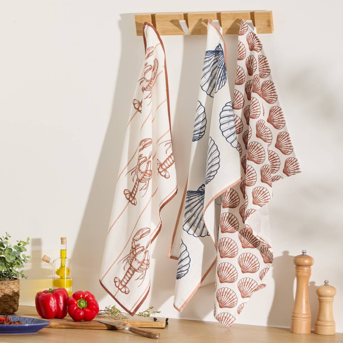 Lot de 3 torchons Oceania 70x45cm en coton