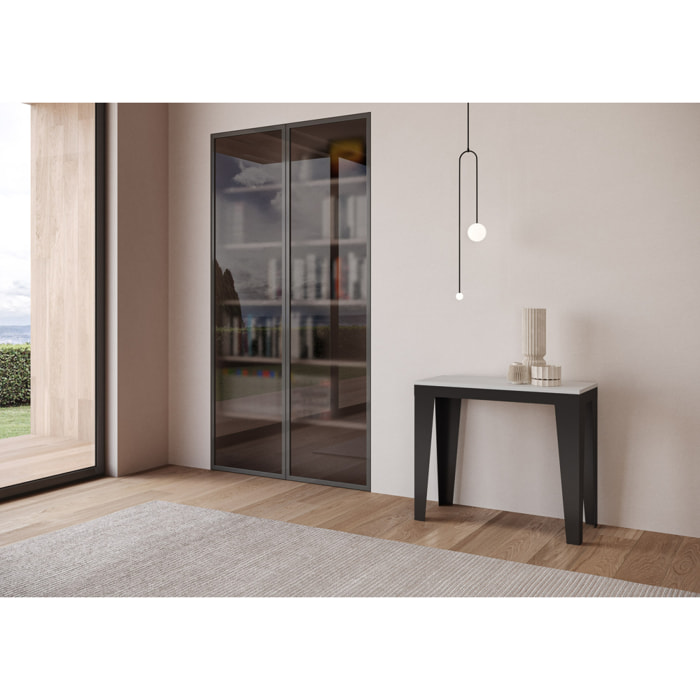 Console Flame Small Evolution cm.90x40 (extensible à 196) Frêne Blanc cadre Anthracite