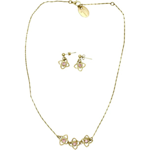 Conjunto Mismy Gargantilla y pendientes en dorado y cristal Sw color Rosa