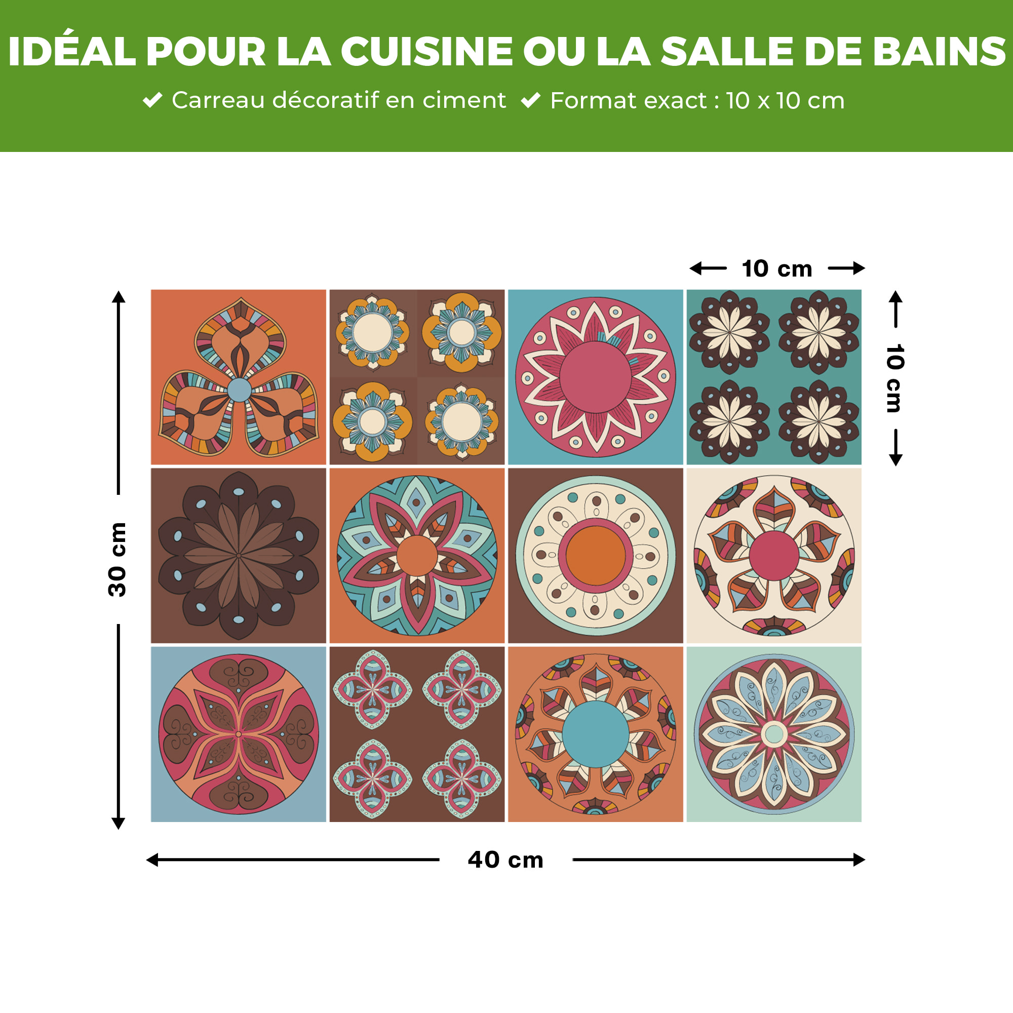 Stickers muraux - Sticker Mural Carrelage adhésif Cuisine Salle de Bain - 12 STICKERS CARRELAGES AZULEJOS OVIEDO