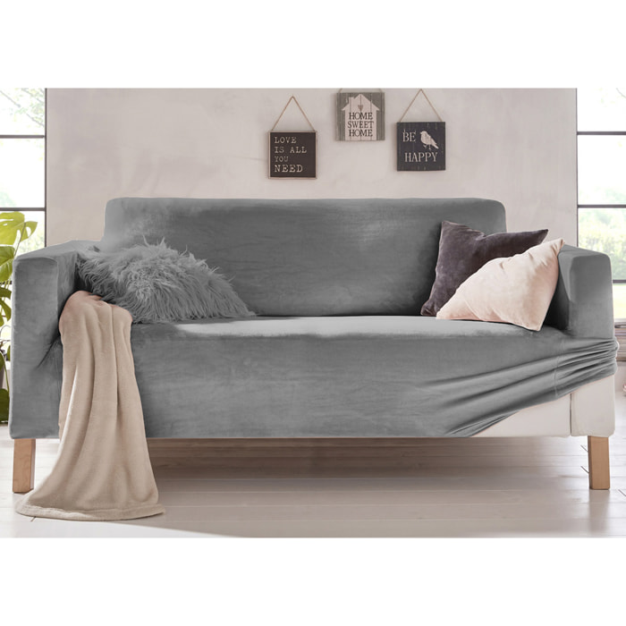 Copripoltrona Elasticizzato In Tinta Unita Effetto Velluto Modello Morbidissimo Colore Grigio