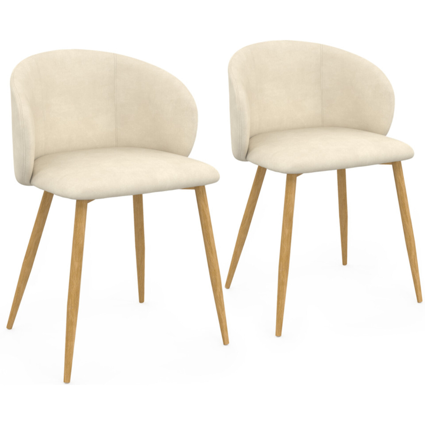Chaises Léona velours crème et pieds métal bois - lot de 2