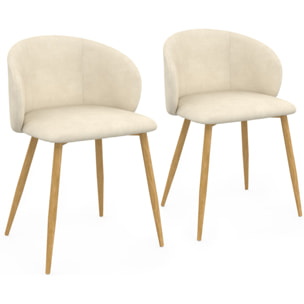 Chaises Léona velours crème et pieds métal bois - lot de 2