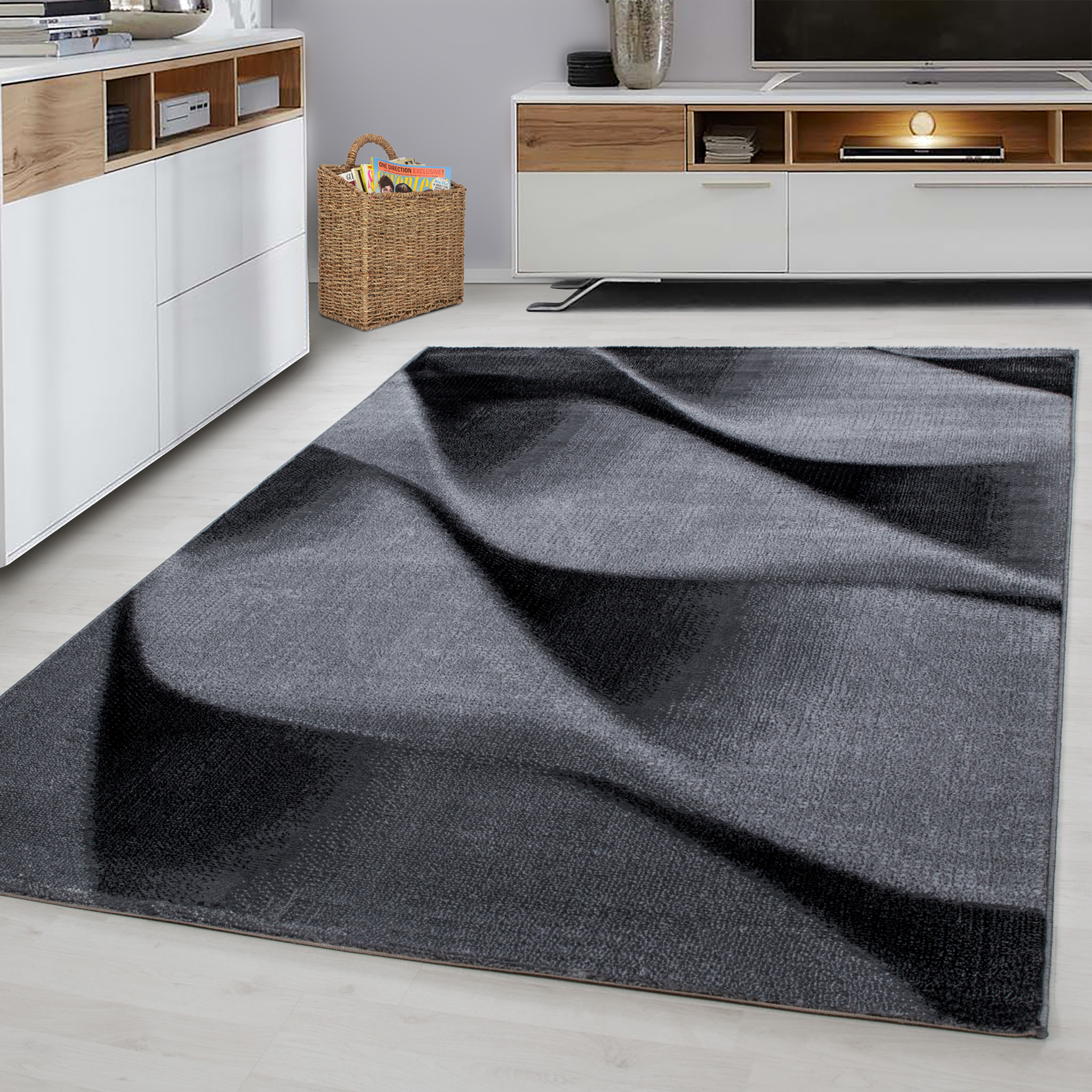 PARMA - Tapis à poils ras à motif vague noir - PAR9240NOI