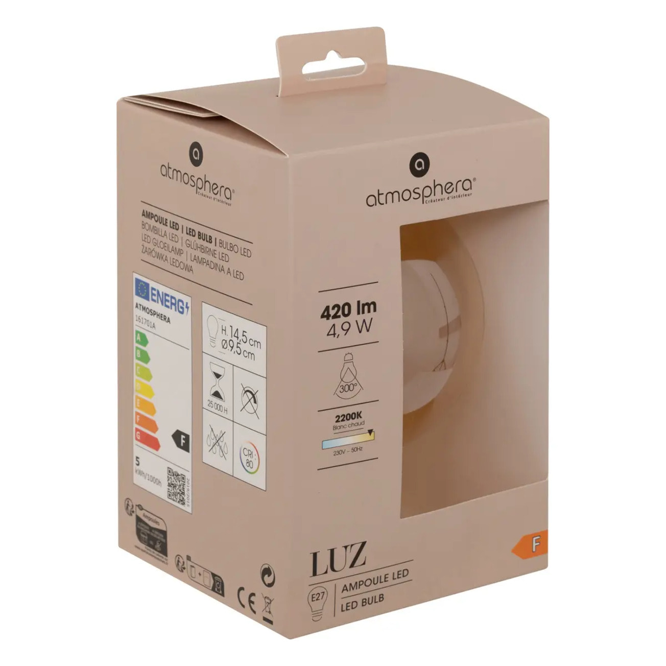 Ampoule LED "Globe" ambrée - filament torsadé E27 D10 cm