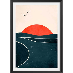 Affiche paysage Brise au sunset Affiche + cadre en bois - Noir