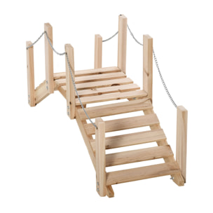Puente de Jardín de Madera con Pasamanos de Cadenas Metálicas Puente Decorativo para Estanque Carga 5 kg para Decoración Patio 100x32x48 cm Madera Natural