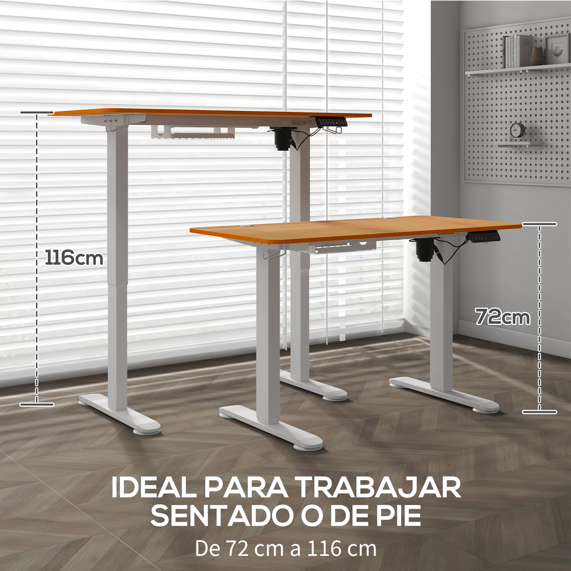 Escritorio Elevable Eléctrico con Altura Ajustable 3 Memorias Sistema de Colisión y Protección contra Sobrecalentamiento Escritorio de Pie para Oficina Hogar 120x60 cm Natural y Blanco