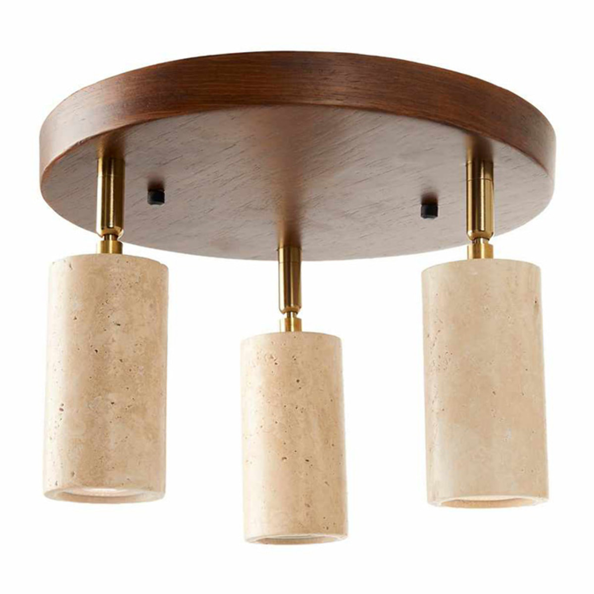 Luminaire rond avec 3 spots orientables en travertin et effet bois TIVOLI
