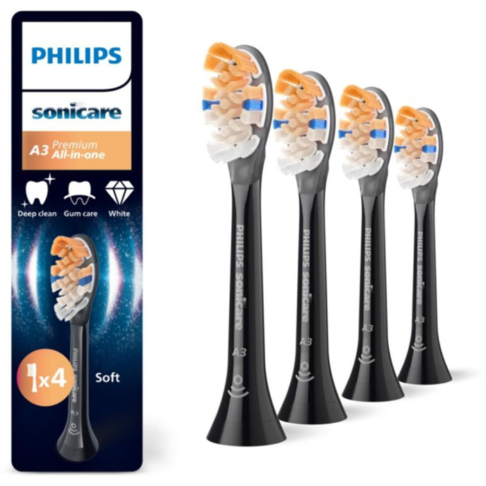 Brossette dentaire PHILIPS Sonicare lot de 4 - HX9092/88  black All in One  A3