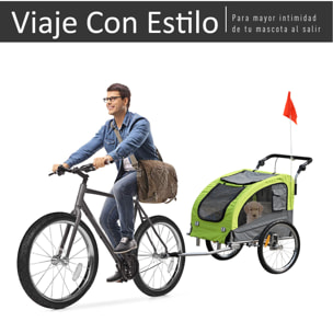 Remolque Bici de Mascota de Oxford 155x83x108cm Verde y Gris