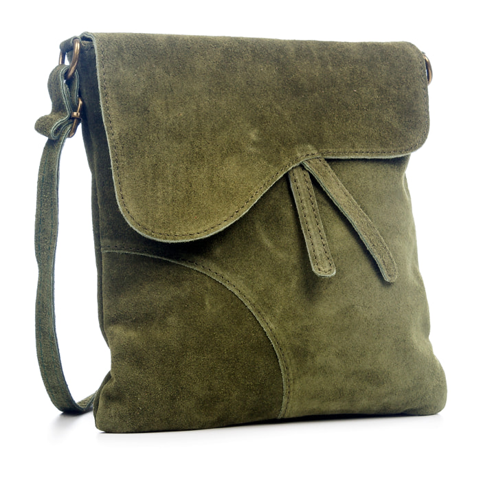FIRENZE ARTEGIANI Borsa a Spalla da Donna Ulfa Vera Pelle Scamosciata Made in Italy 24x2x24 Cm. Colore: verde scuro
