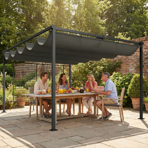 Pergola design 3x4m 2 toiles ajustables UV50+ treillis latéral acier anthracite