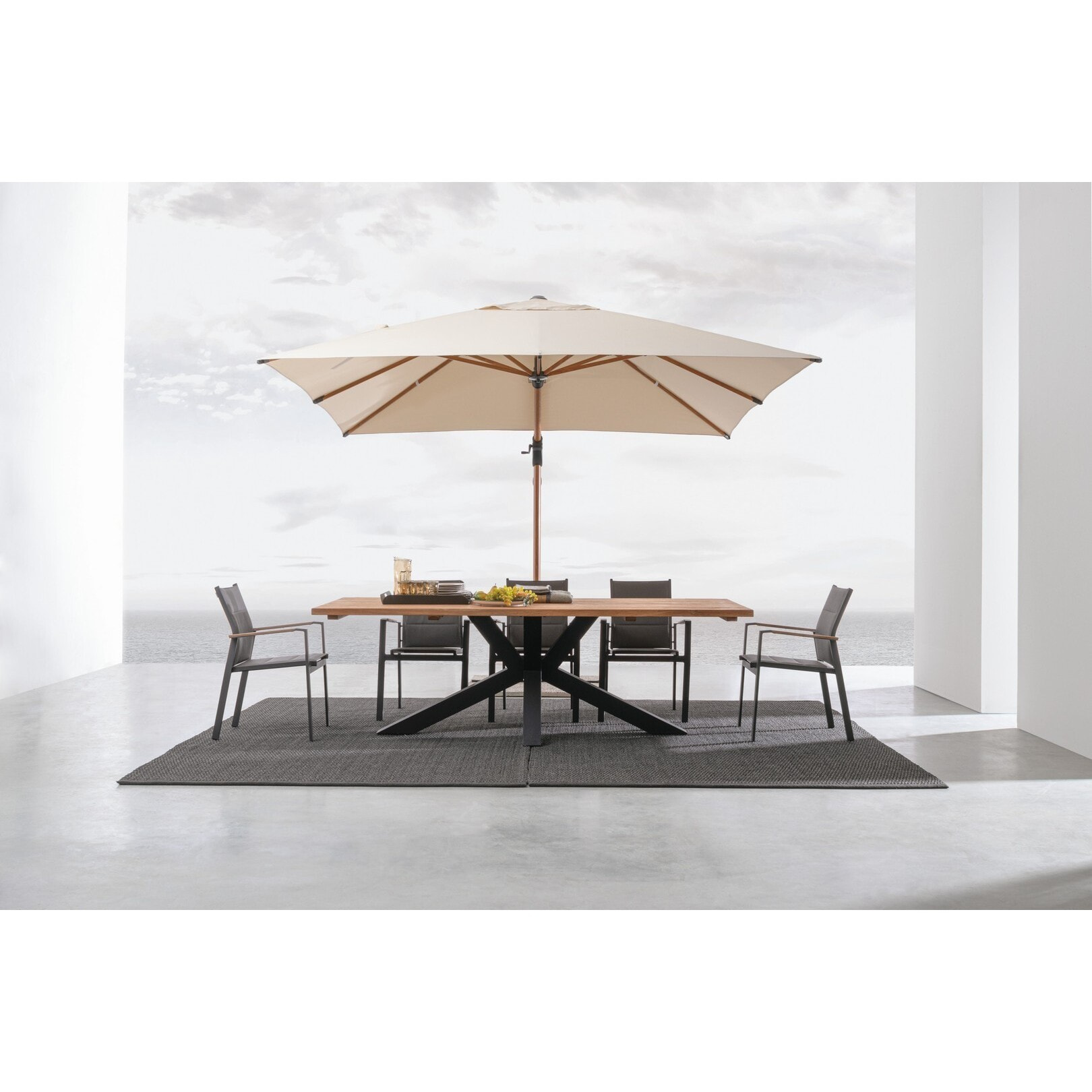 Ombrellone a braccio ORIONin alluminio effetto legno, telo beige 3x4