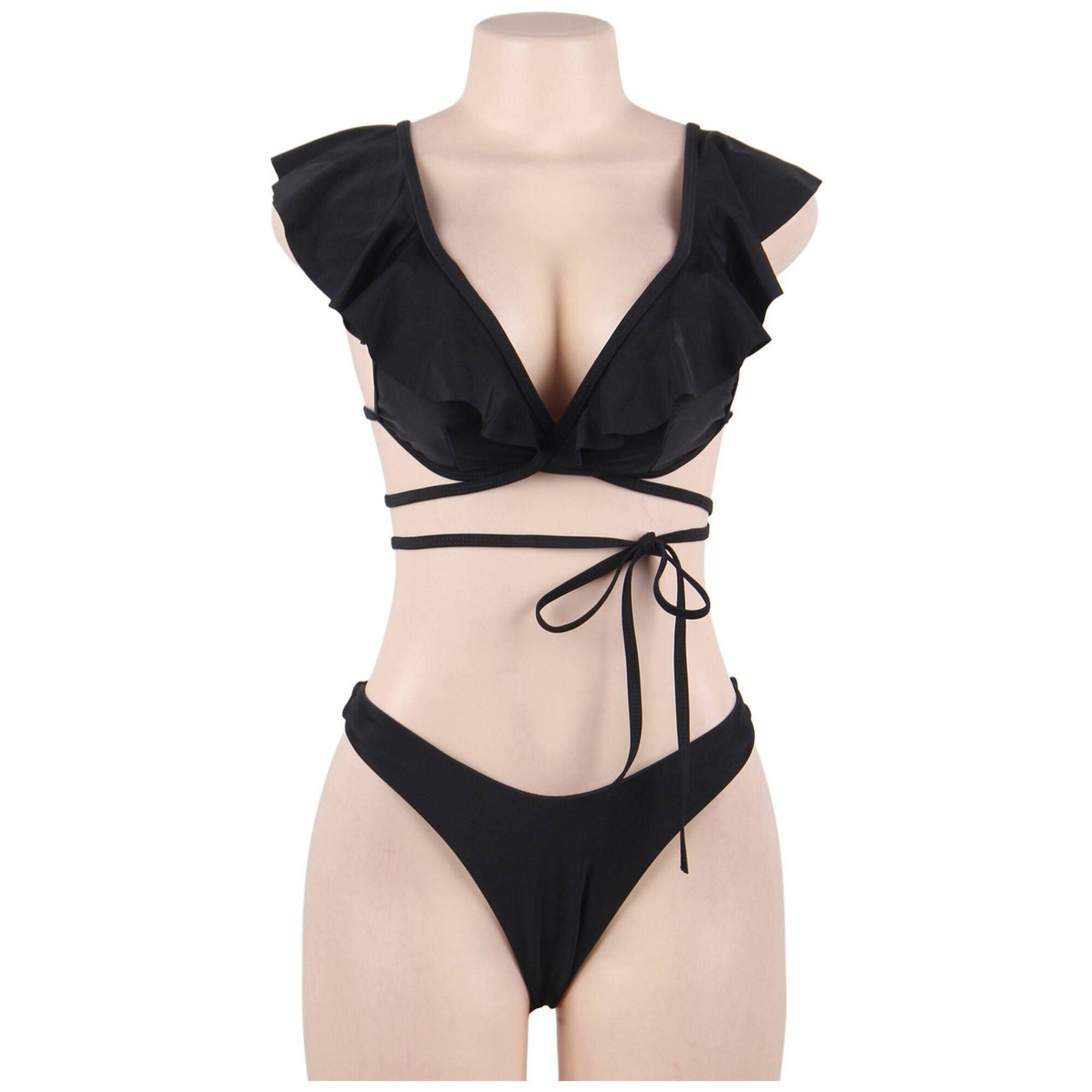 Bikini negro con volantes grandes