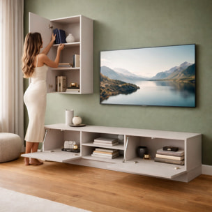 Parete Attrezzata Mobile Porta TV Colonna Ante Push Open Vani Aperti Soggiorno Design Geometrico Moderno 180 x 45 x 180 Cm Cashmere Con Effetto Righe