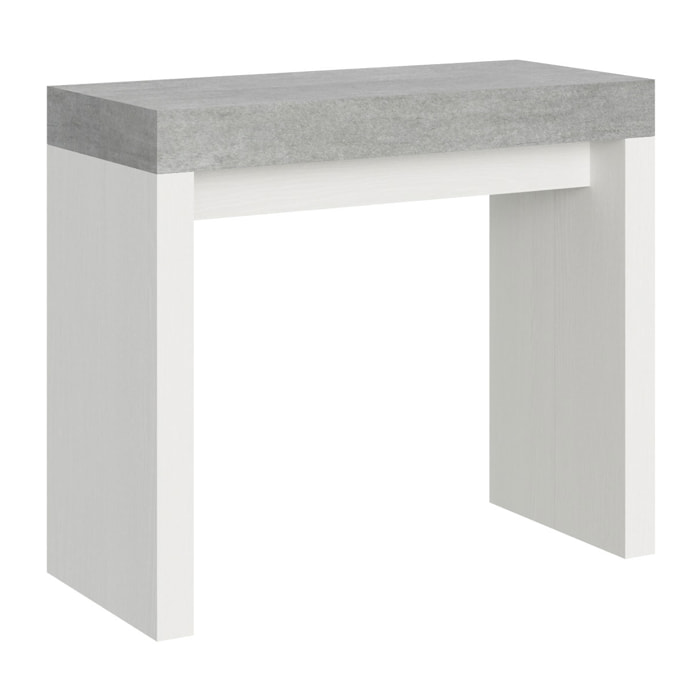 Console Roxell Small cm.90x42 (extensible à 196) dessus Ciment structure Frêne Blanc