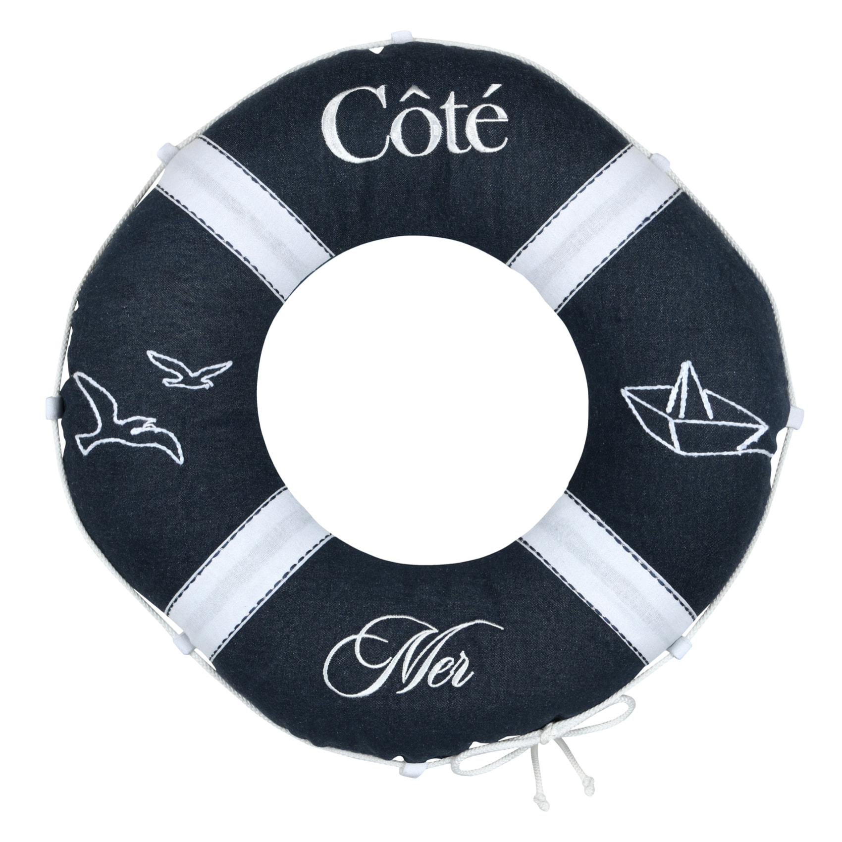 Coussin bouée polycoton décoratif esprit bord de mer - Bleu Marine