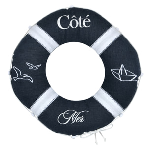 Coussin bouée polycoton décoratif esprit bord de mer - Bleu Marine