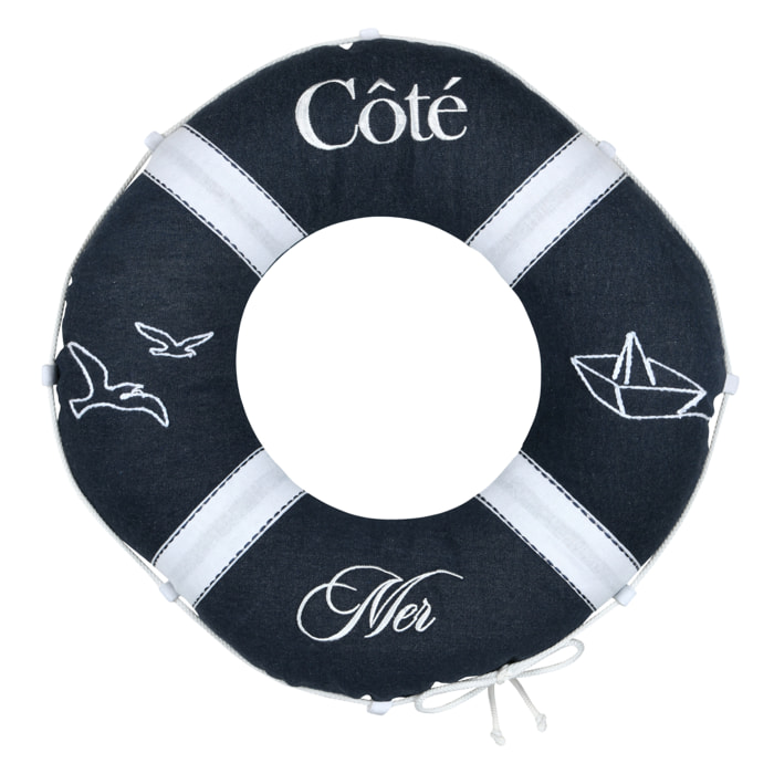 Coussin bouée polycoton décoratif esprit bord de mer - Bleu Marine