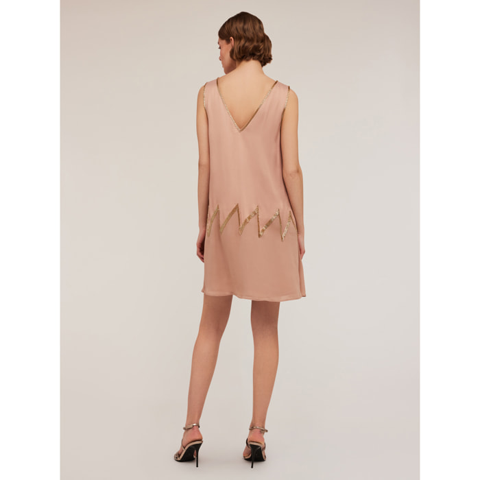 Motivi - Vestido bordado en raso de viscosa - Rosa
