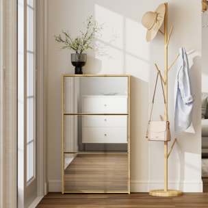 Zapatero Estrecho 3 Puertas con Espejo, Zapatero Entrada Recibidor, para 9 Pares de Zapatos, para Pasillo, Espacios Reducidos, 65x17x114,5 cm, Natural