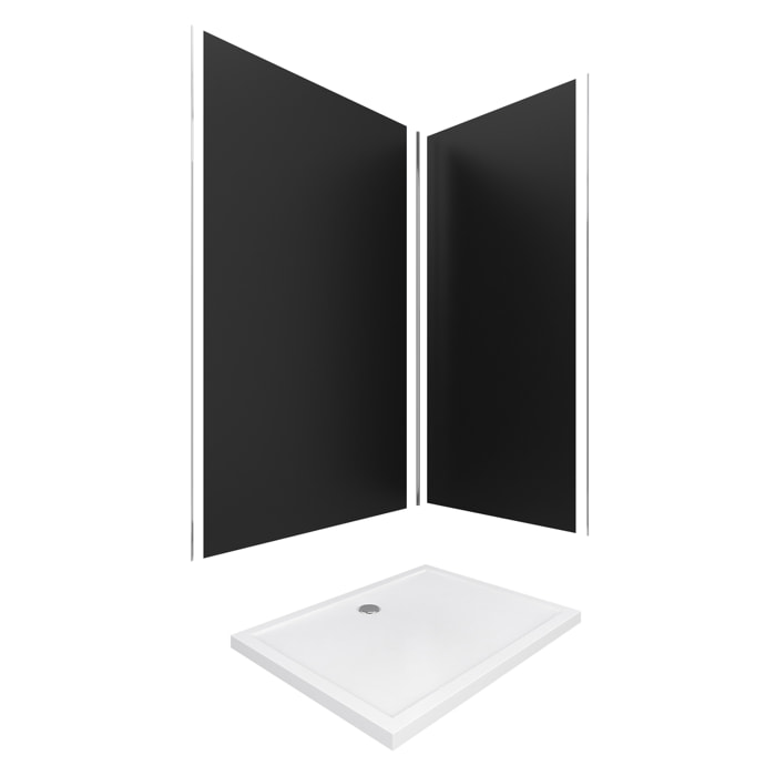 Pack Panneaux Muraux Aluminium Noir 120+90 - Profilés Chromes + Receveur Acrylique 120x90