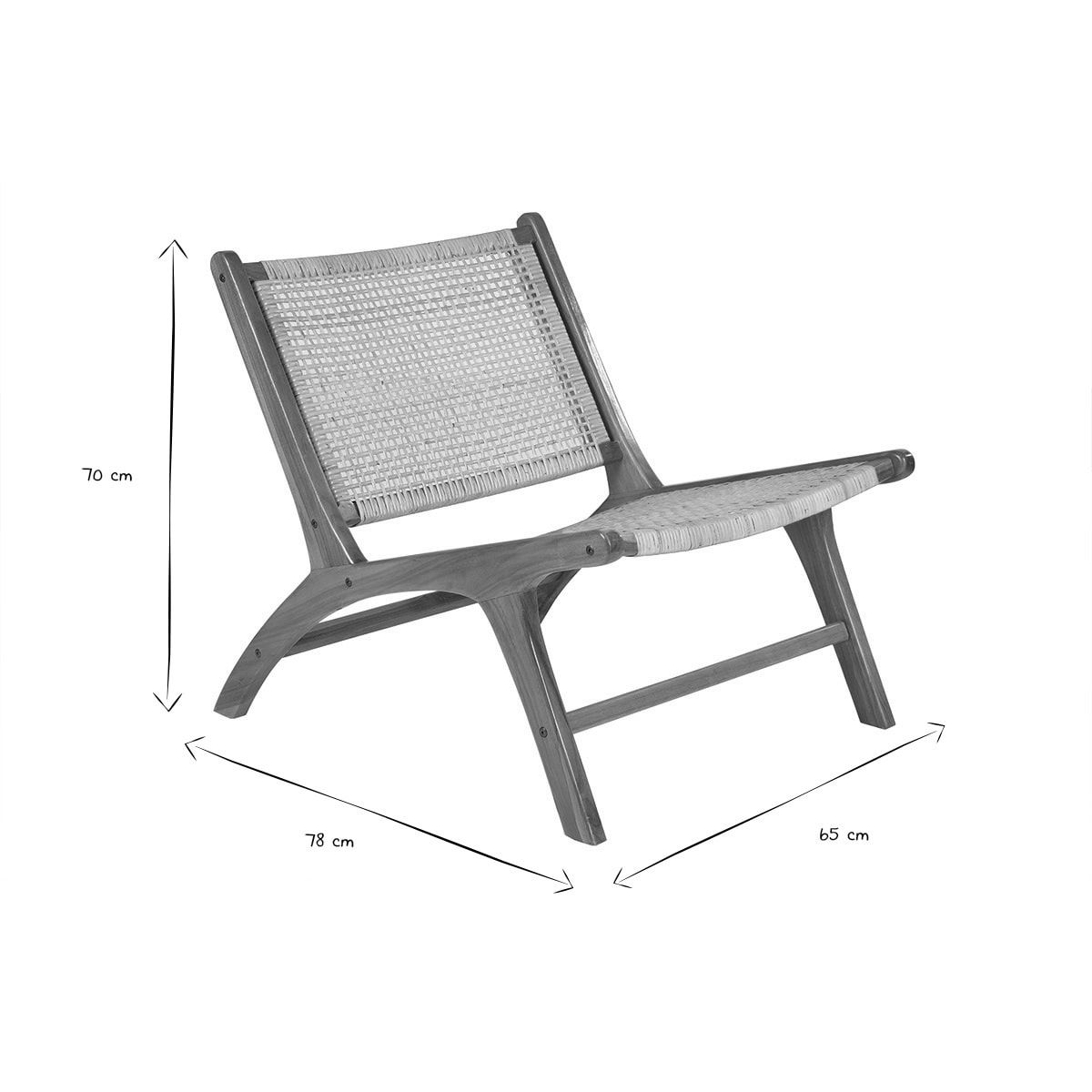 Fauteuil ethnique en bois teck massif et cannage en rotin naturel HAMMA