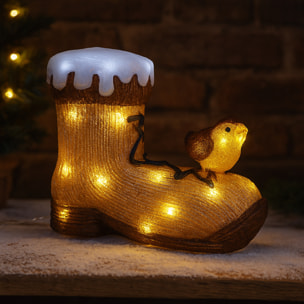 Decoración navideña de bota con pajaritos con 30 luces led 31x13x28cm