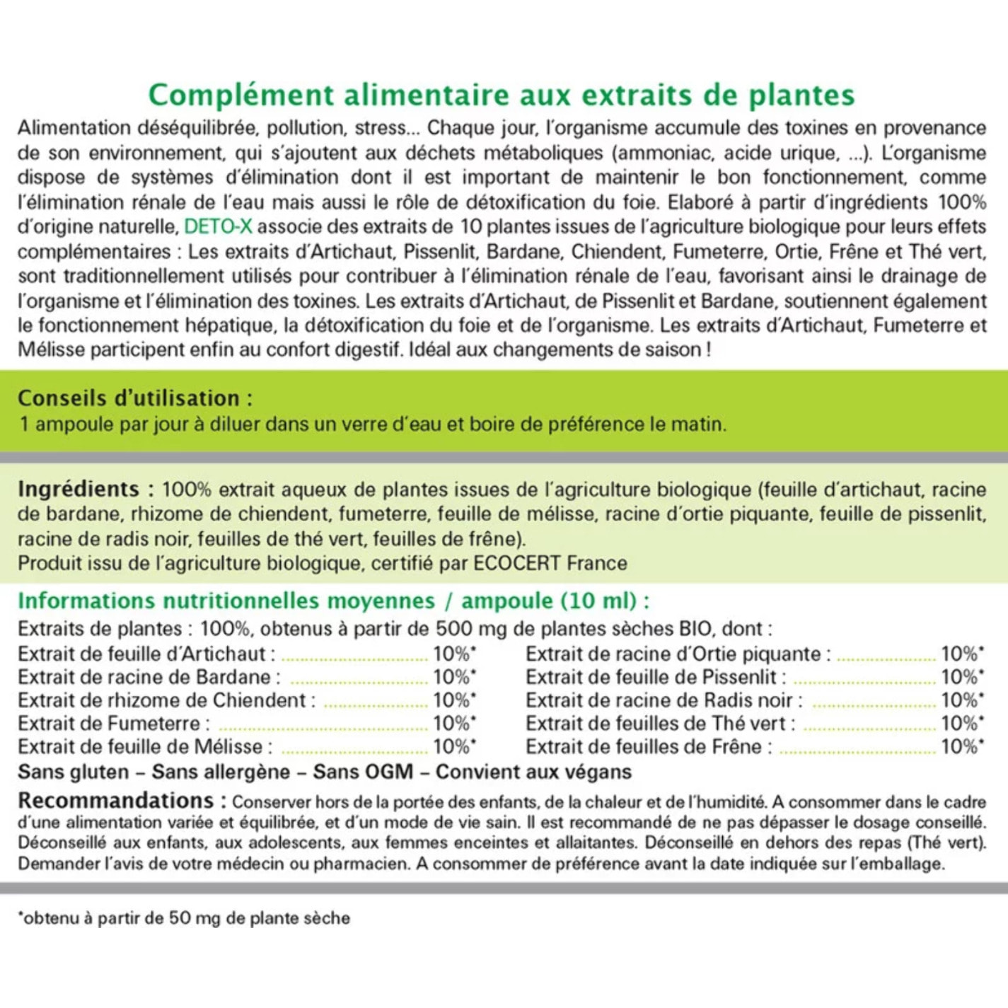 NUTRI EXPERT - Deto-X -Complément alimentaire BIO à base de plantes - Favorise le drainage et l'élimination des toxines - Cure de 20 j - Lot de 3 produits