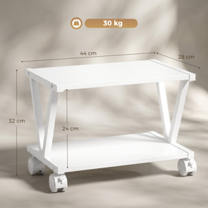Soporte para Impresora de 2 Niveles con Ruedas Bloqueables, Mueble para Impresora con Marco Metálico en V, Estante Multiusos Bajo Escritorio para Oficina, Casa, Blanco