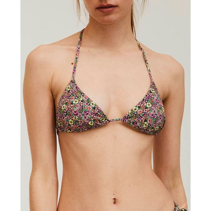 Top de bikini triangular de cortina con estampado de flores
