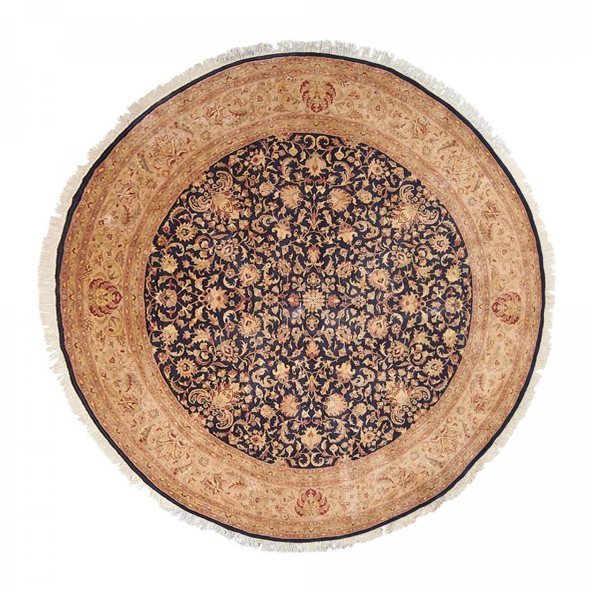 Authentique grand tapis d'orient rond, noué à la main