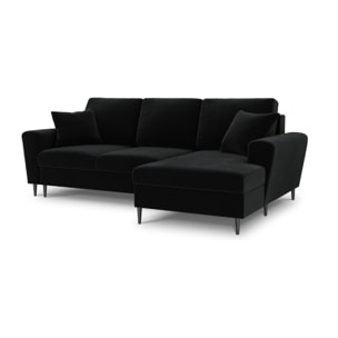Canapé d'angle droit convertible avec coffre de rangement "Kyoto" 4 places en velours noir