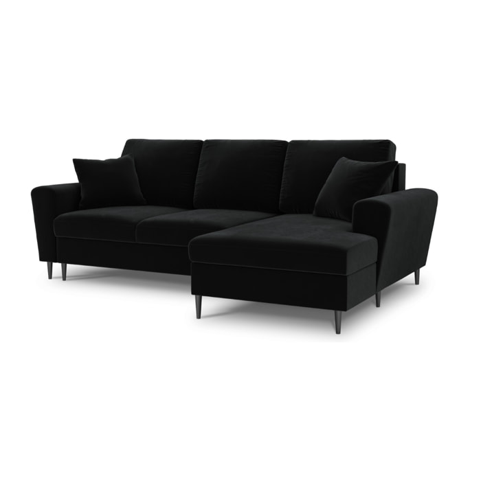 Canapé d'angle droit convertible avec coffre de rangement "Kyoto" 4 places en velours noir