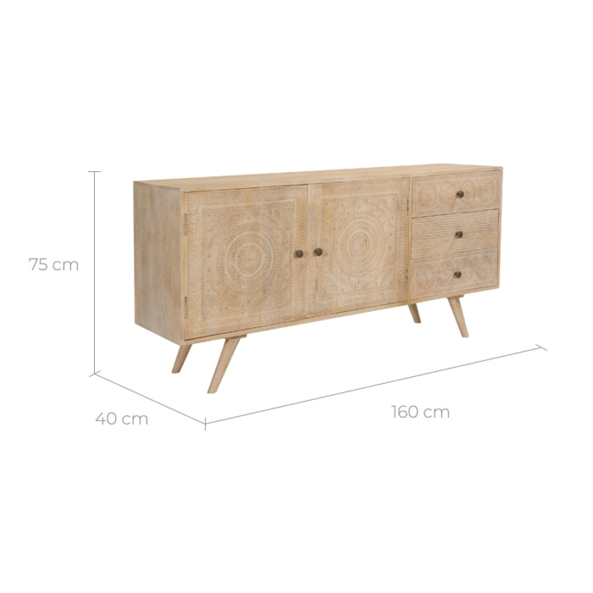Buffet en bois gravé 2 portes 3 tiroirs - Tiya