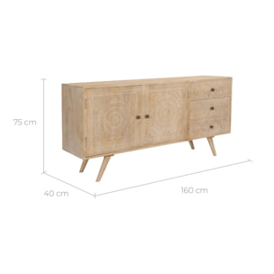 Buffet en bois gravé 2 portes 3 tiroirs - Tiya