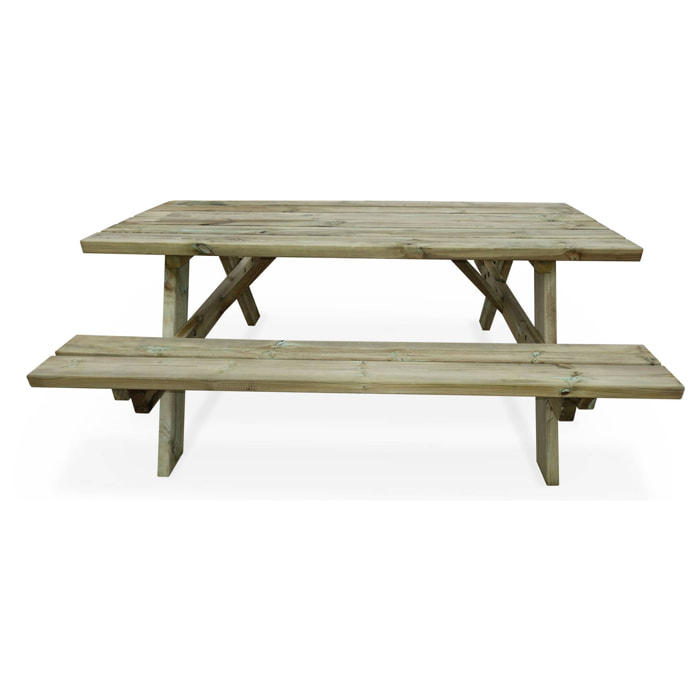 Table de pique nique bois de pin + 2 bancs rabattables en bois. 6 places - PANCHINA - Table de jardin robuste en pin sylvestre