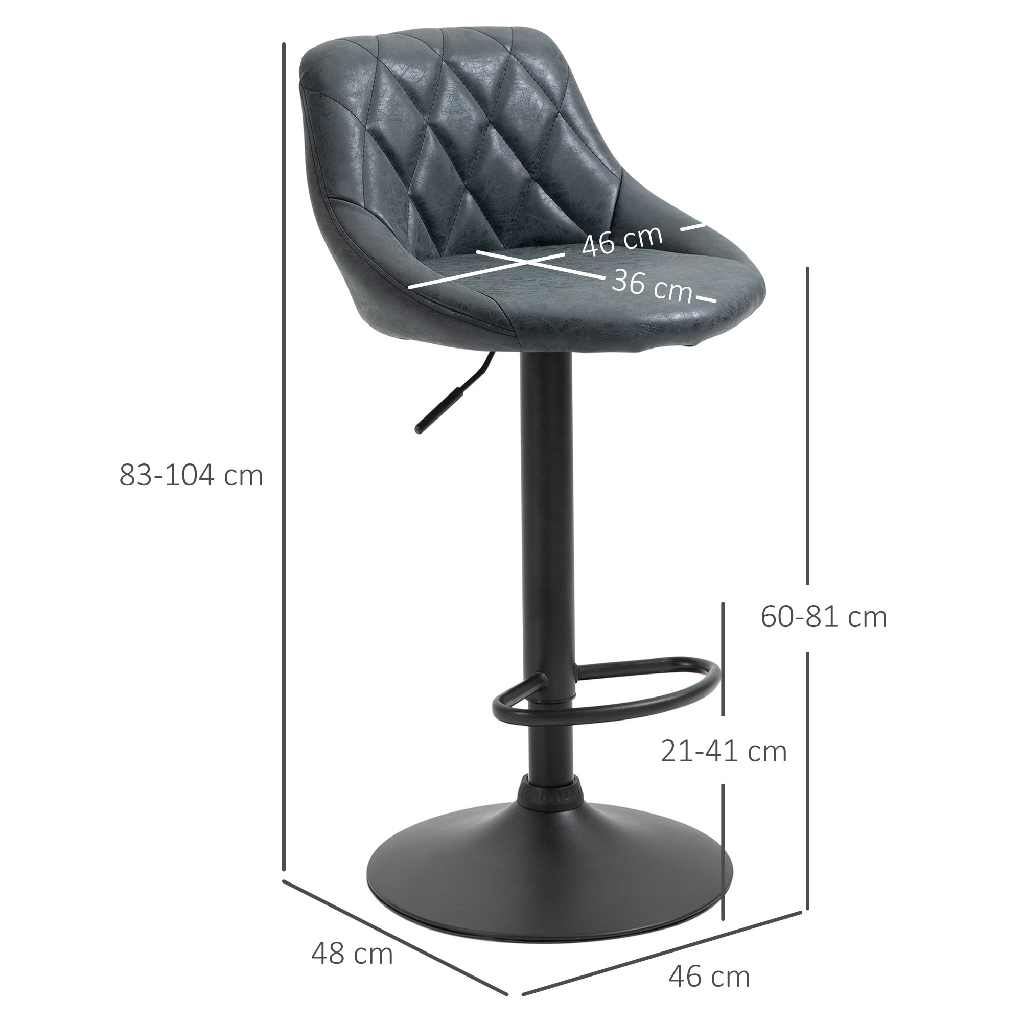 HOMCOM Conjunto de 2 Taburetes de Bar Giratorios con Altura Regulable Sillas Altas Modernas de Comedor con Base Redonda y Reposapiés 46x48x83-104 cm Negro